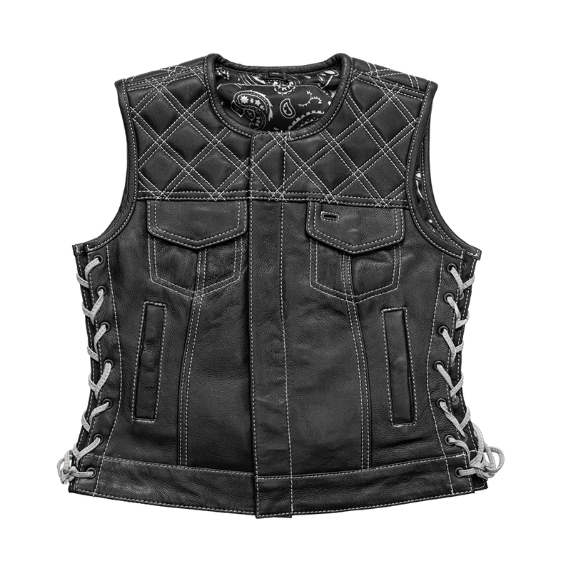 Bonnie - Women's Motorcycle Leather Vest - Diamond Quilt