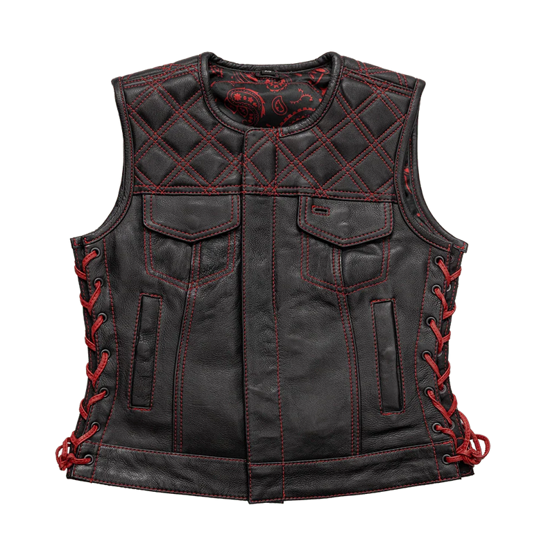 Bonnie - Women's Motorcycle Leather Vest - Diamond Quilt