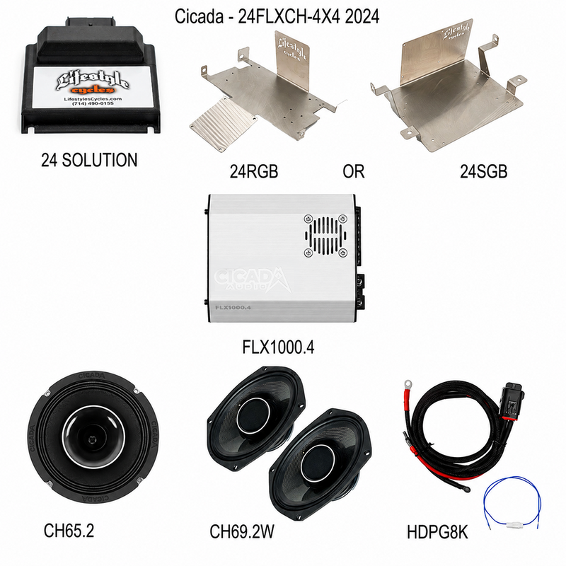 CICADA AUDIO - 24FLXCH - 4X4 2024 2 CHANNEL CH 6.5-INCH - CH 6x9 SPEAKERS & 4 CHANNEL 1000W AMP (NO DSP)