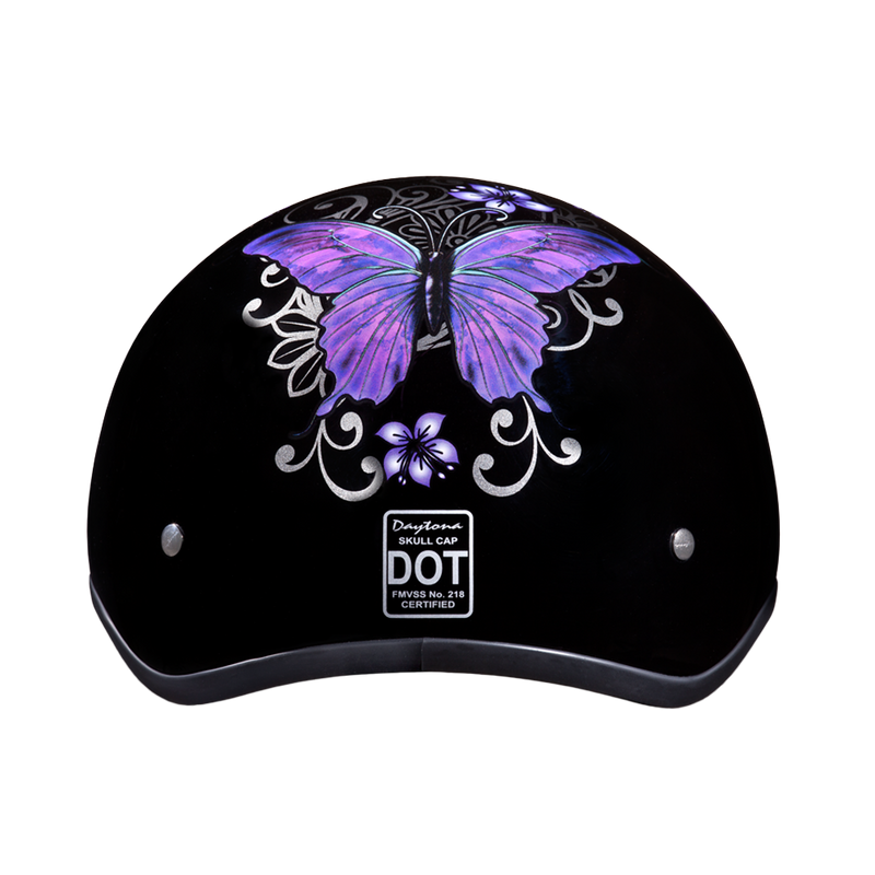 DOT Approved Daytona Motorcycle Half Face Helmet - Skull Cap Graphics for Men & Women, Scooters, ATVs, UTVs & Choppers - W/ Butterfly