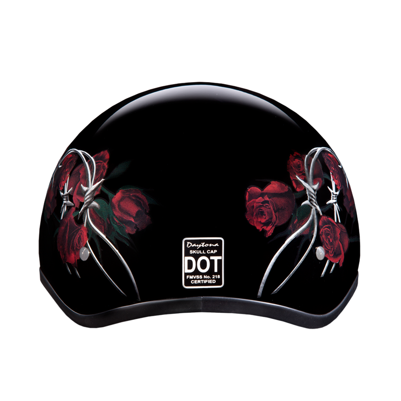 DOT Approved Daytona Motorcycle Half Face Helmet - Skull Cap Graphics for Men & Women, Scooters, ATVs, UTVs & Choppers - W/ Barbed Roses