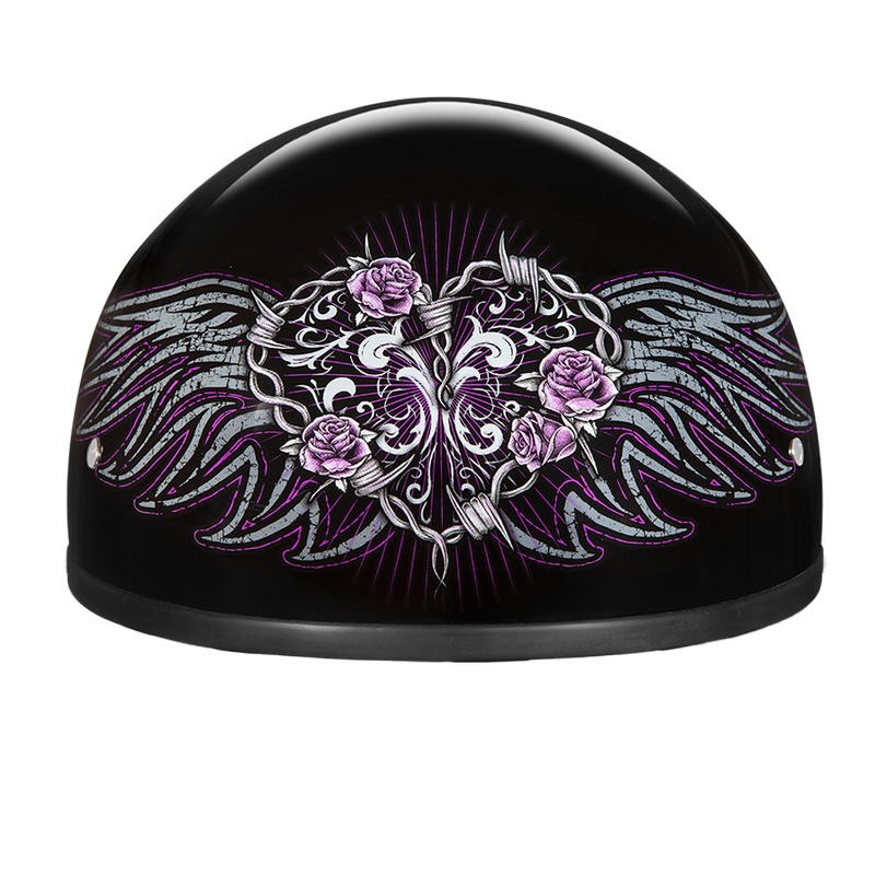 DOT Approved Daytona Motorcycle Half Face Helmet - Skull Cap Graphics for Men & Women, Scooters, ATVs, UTVs & Choppers - W/ Barbed Wire Heart