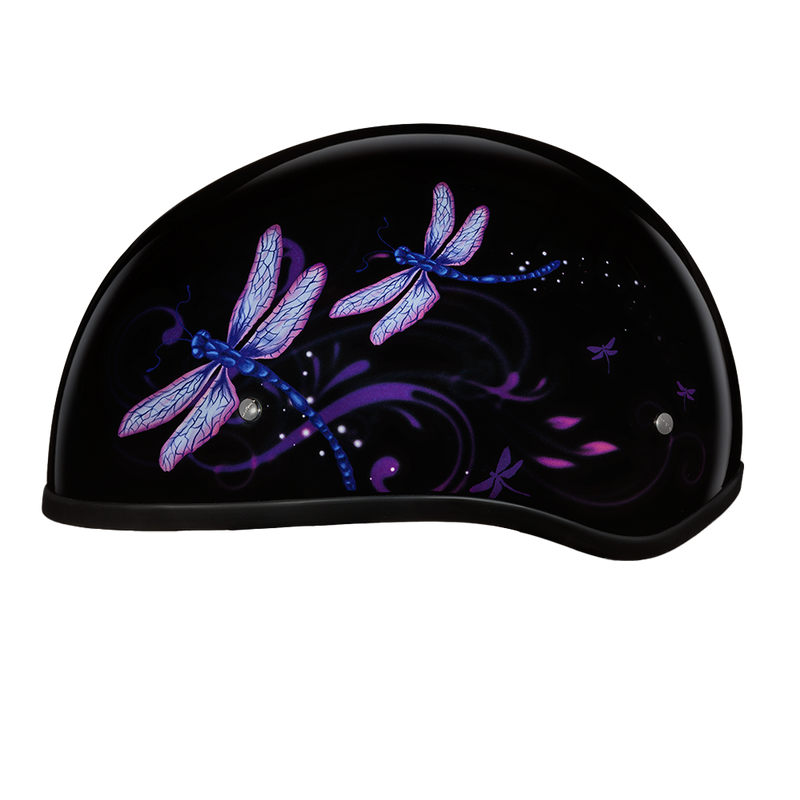 DOT Approved Daytona Motorcycle Half Face Helmet - Skull Cap Graphics for Men & Women, Scooters, ATVs, UTVs & Choppers - W/ Dragonfly