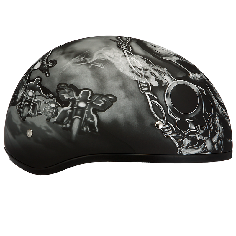 DOT Approved Daytona Motorcycle Half Face Helmet - Skull Cap Graphics for Men & Women, Scooters, ATVs, UTVs & Choppers - W/ Guns
