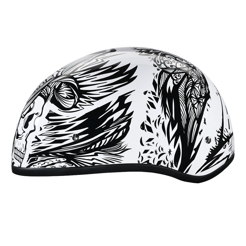 DOT Approved Daytona Motorcycle Half Face Helmet - Skull Cap Graphics for Men & Women, Scooters, ATVs, UTVs & Choppers - W/ Live Fast