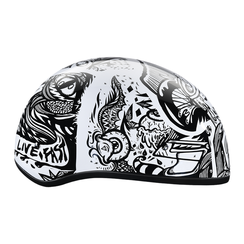 DOT Approved Daytona Motorcycle Half Face Helmet - Skull Cap Graphics for Men & Women, Scooters, ATVs, UTVs & Choppers - W/ Live Fast