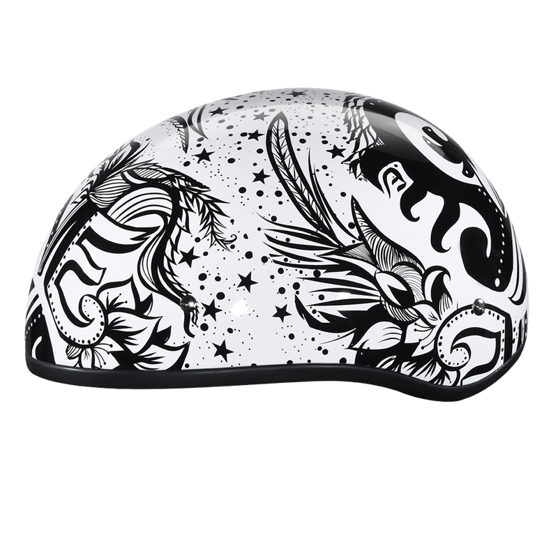 DOT Approved Daytona Motorcycle Half Face Helmet - Skull Cap Graphics for Men & Women, Scooters, ATVs, UTVs & Choppers - W/ Lovesee