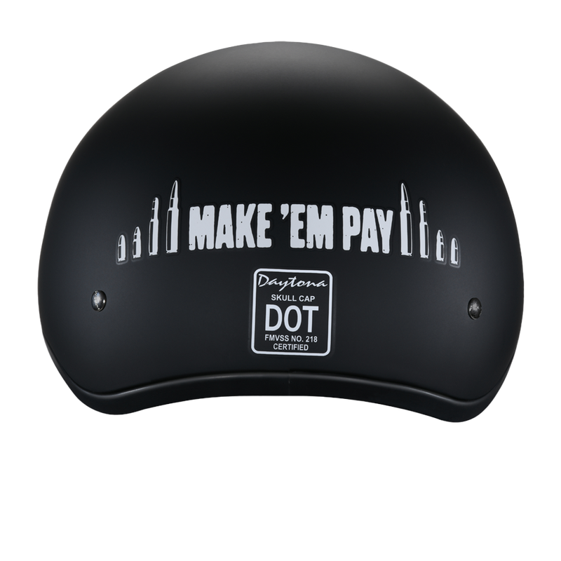 DOT Approved Daytona Motorcycle Half Face Helmet - Skull Cap Graphics for Men & Women, Scooters, ATVs, UTVs & Choppers - W/ Make 'Em Pay