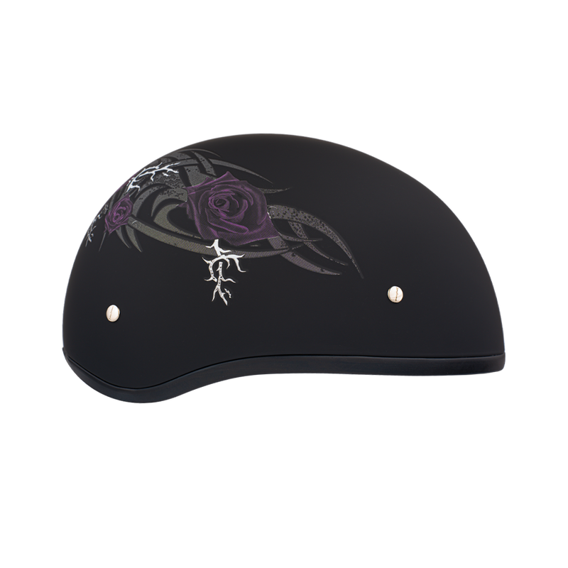 DOT Approved Daytona Motorcycle Half Face Helmet - Skull Cap Graphics for Men & Women, Scooters, ATVs, UTVs & Choppers - W/ Purple Rose