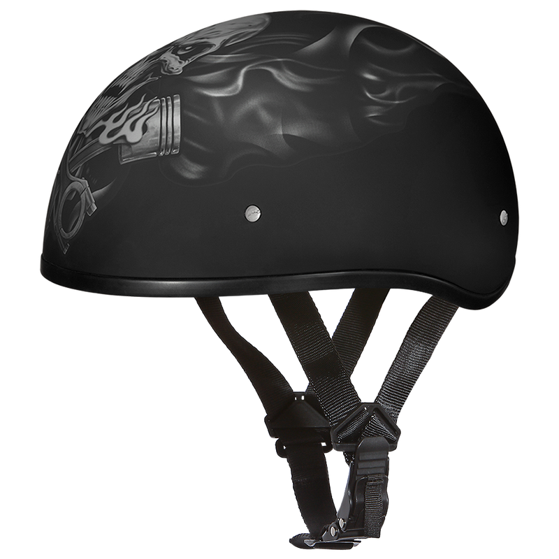 DOT Approved Daytona Motorcycle Half Face Helmet - Skull Cap Graphics for Men & Women, Scooters, ATVs, UTVs & Choppers - W/  Pistons Skull