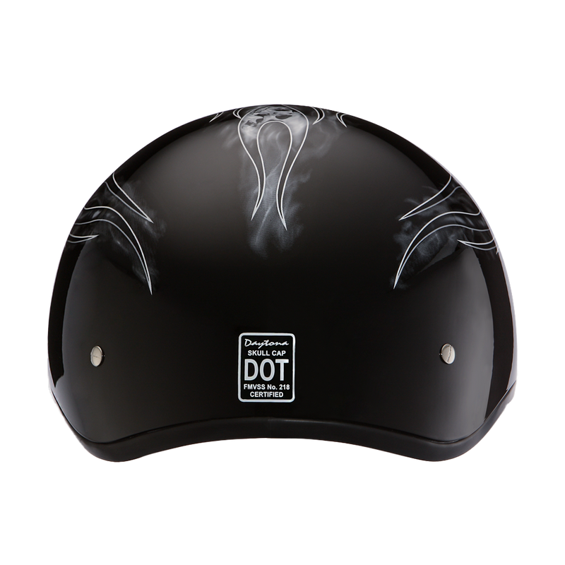 DOT Approved Daytona Motorcycle Half Face Helmet - Skull Cap Graphics for Men & Women, Scooters, ATVs, UTVs & Choppers - W/ Skull Flames Silver