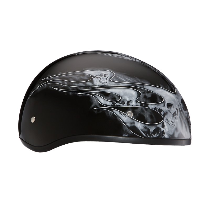 DOT Approved Daytona Motorcycle Half Face Helmet - Skull Cap Graphics for Men & Women, Scooters, ATVs, UTVs & Choppers - W/ Skull Flames Silver