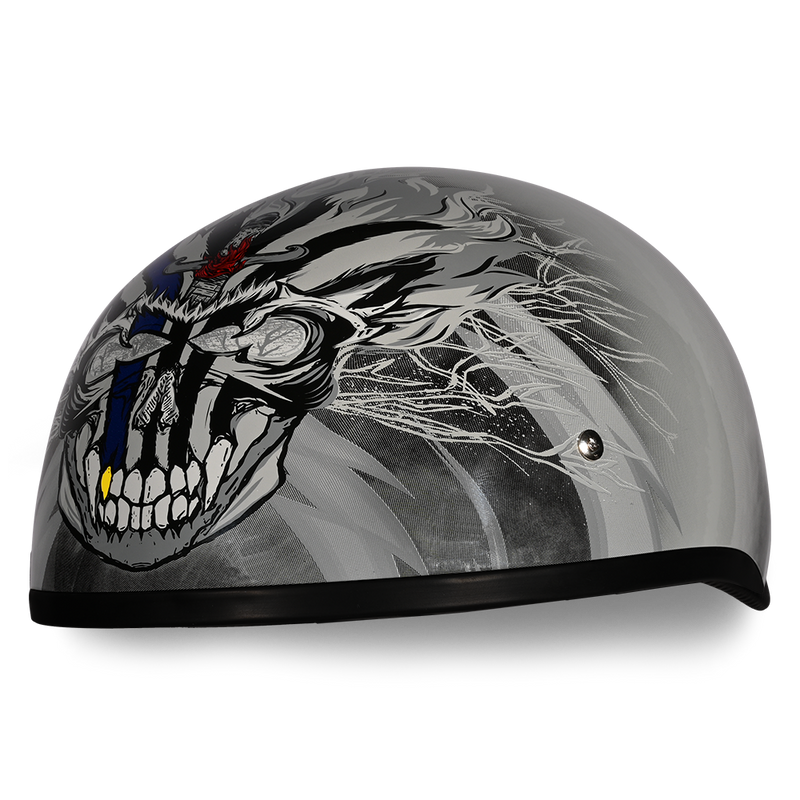 cool half shell motorcycle helmets Daytona Motorcycle Half Face Helmet - Skull Cap Graphics - Thunder