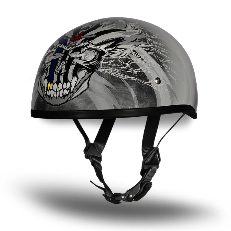 daytona motorcycle half helmets Daytona Motorcycle Half Face Helmet - Skull Cap Graphics - Thunder