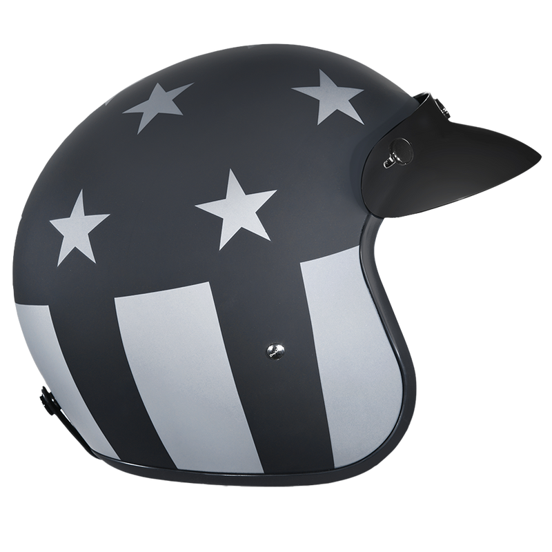 DOT Approved Daytona Cruiser Open Face Motorcycle Helmet - Men, Women & Youth - With Visor & Graphics - W/ Captain America Stealth