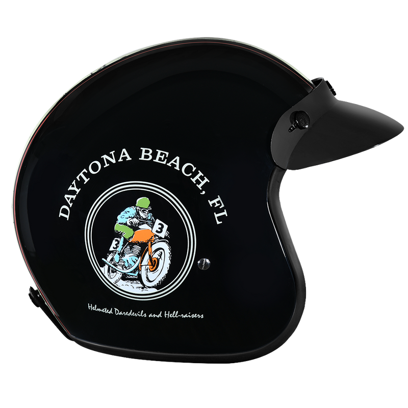 DOT Approved Daytona Cruiser Open Face Motorcycle Helmet - Men, Women & Youth - With Visor & Graphics - W/ Daytona 30th