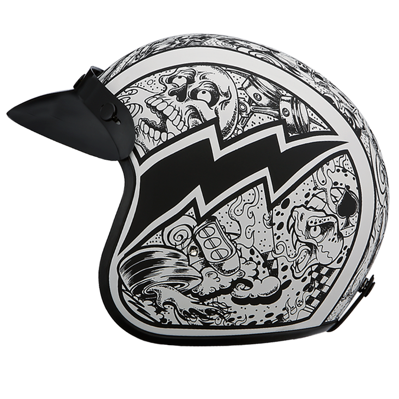 DOT Approved Daytona Cruiser Open Face Motorcycle Helmet - Men, Women & Youth - With Visor & Graphics - W/ Graffiti