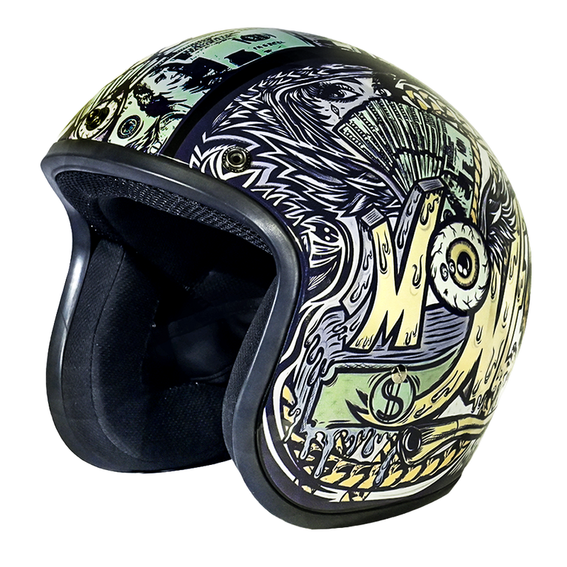 Daytona Cruiser Open Face Motorcycle Helmet - Visor & Graphics - Money | DOT Approved