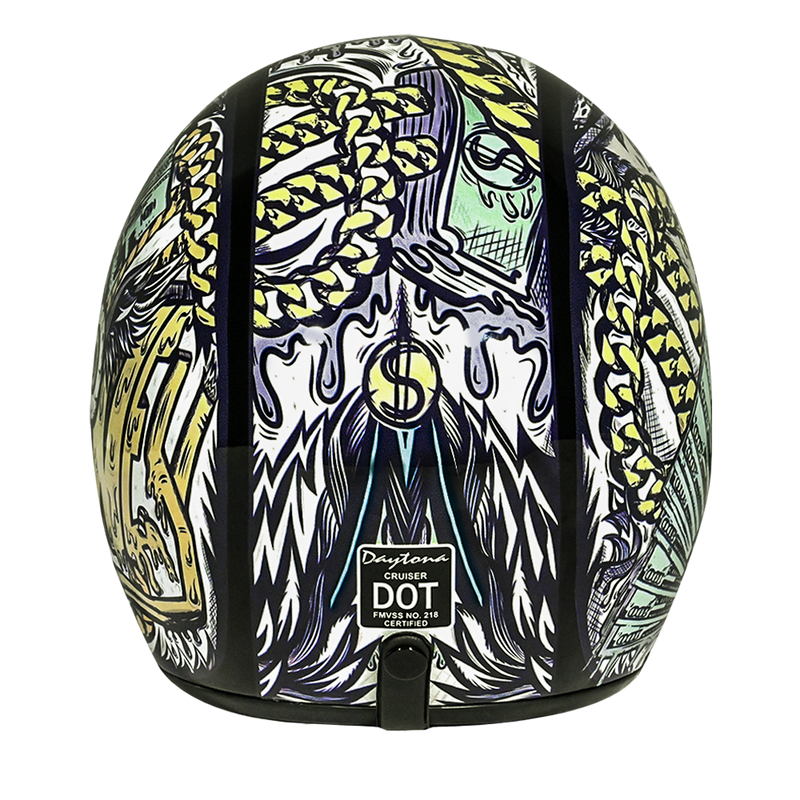 DOT Approved Daytona Cruiser Open Face Motorcycle Helmet - Men, Women & Youth - With Visor & Graphics - W/ Money