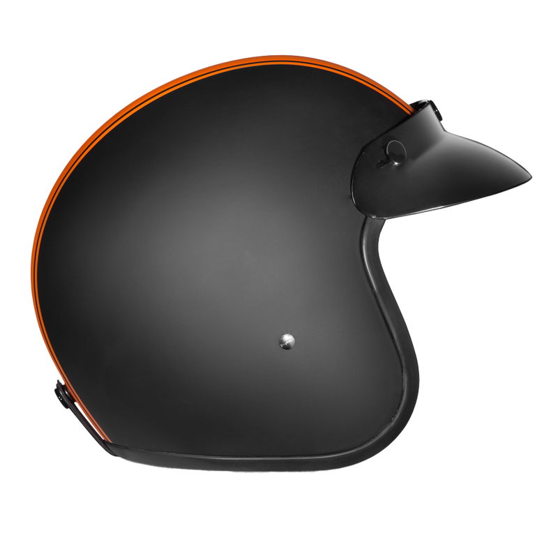 DOT Approved Daytona Cruiser Open Face Motorcycle Helmet - Men, Women & Youth - With Visor & Graphics - W/ Orange Pin Stripe