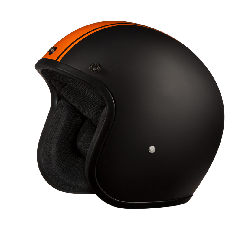 DOT Approved Daytona Cruiser Open Face Motorcycle Helmet - Men, Women & Youth - With Visor & Graphics - W/ Orange Pin Stripe