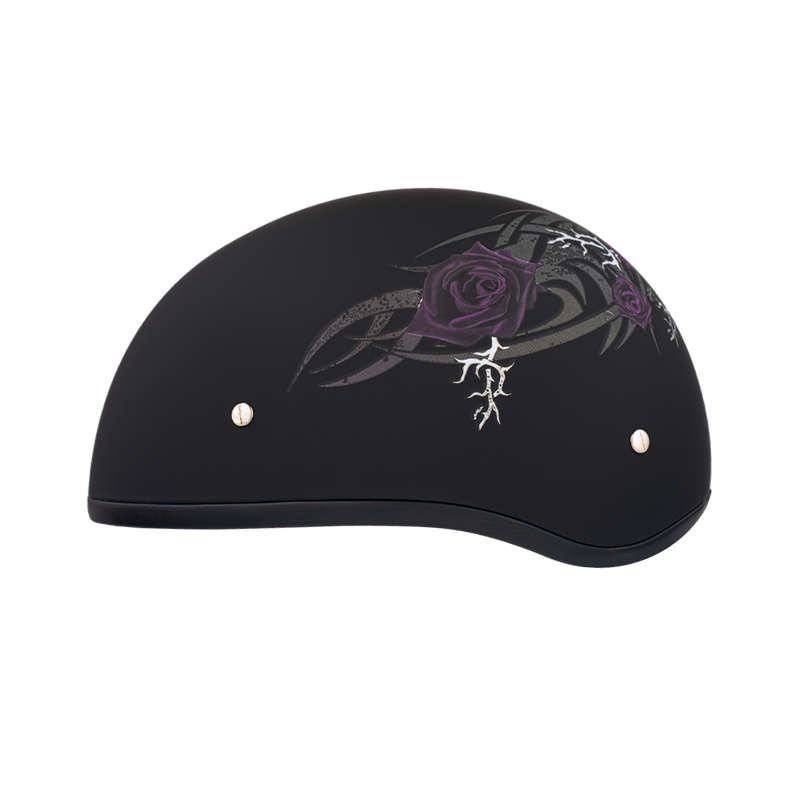 DOT Approved Daytona Motorcycle Half Face Helmet - Skull Cap Graphics for Men & Women, Scooters, ATVs, UTVs & Choppers - W/ Purple Rose