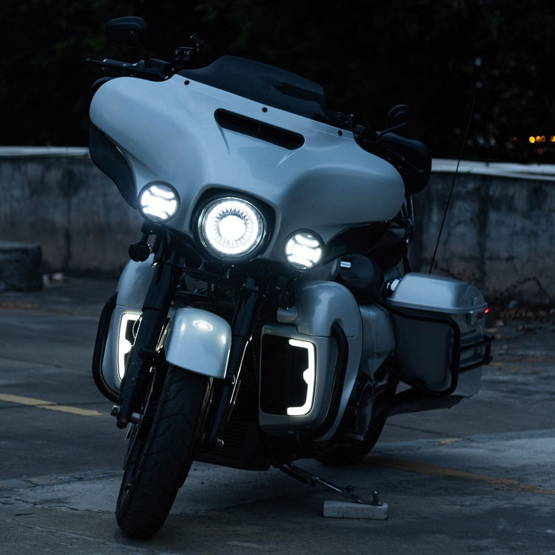 Advanblack PRO FUZION LED Black Headlight w/ Halo FOR HARLEY TOURINGS/ SOFTAIL/ INDIAN