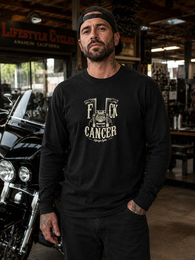LIFESTYLE CYCLES F*ck Cancer Mens Black Long Sleeve