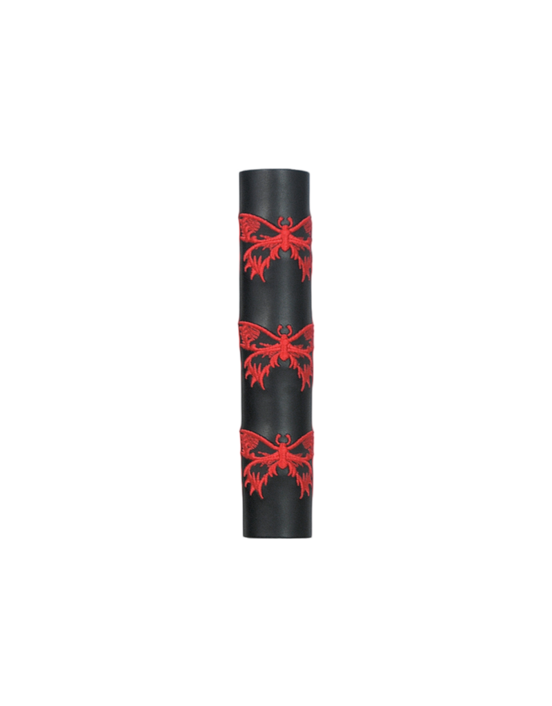 Black Leather Ponytail Wrap with Red Butterflies