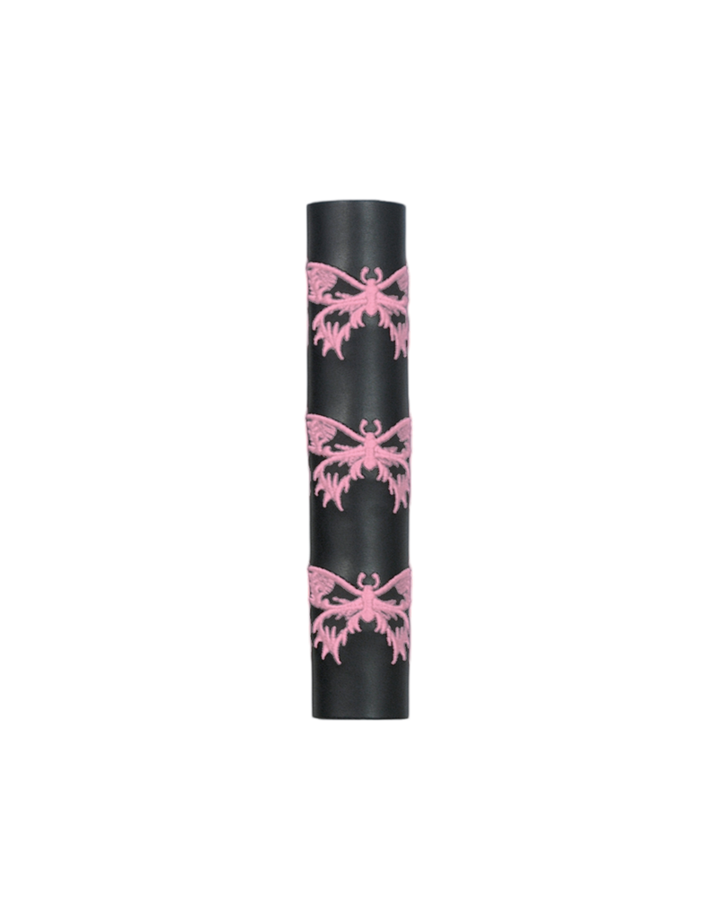 Black Leather Ponytail Wrap with Pink Butterflies