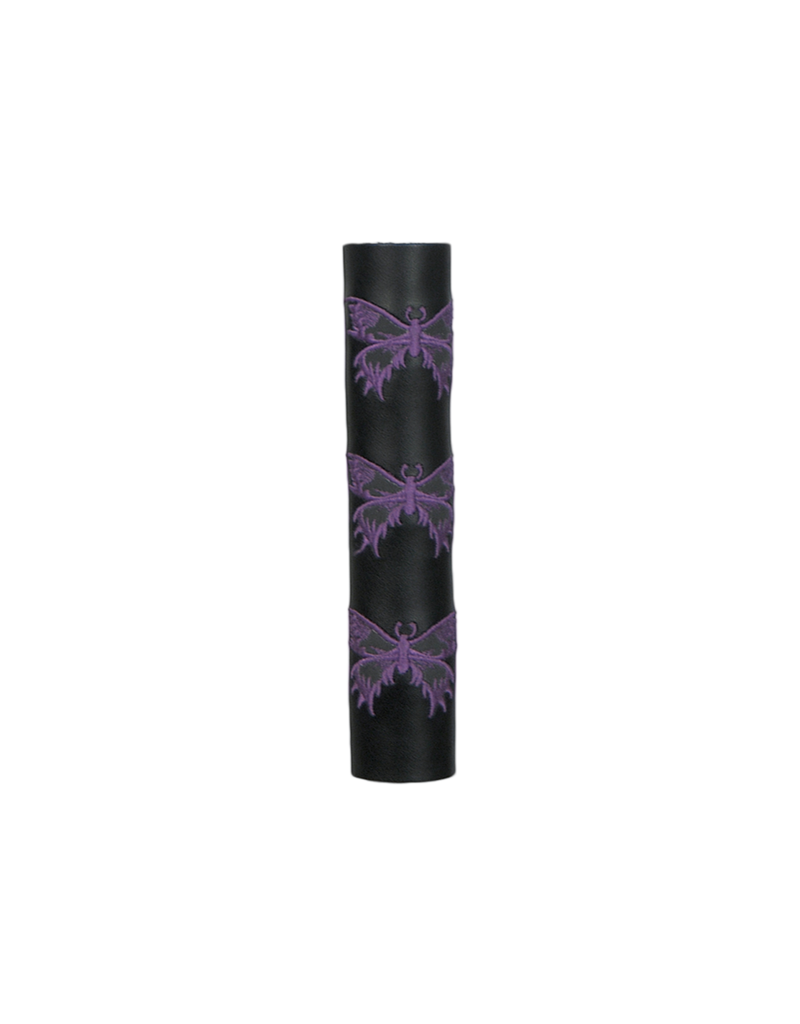 Black Leather Ponytail Wrap purple Butterflies