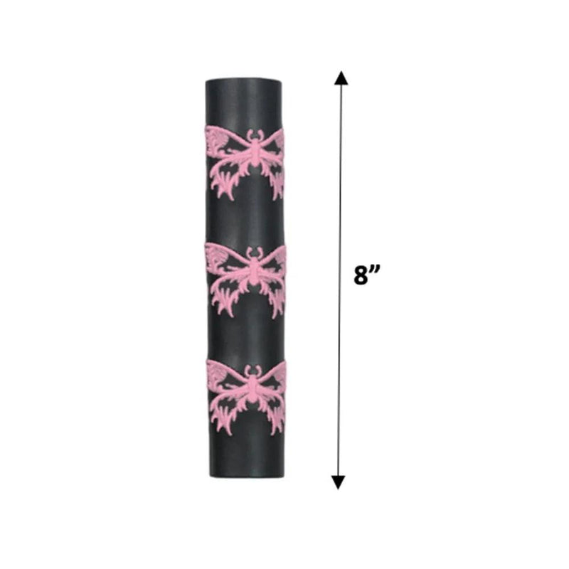 Black Leather Ponytail Wrap with Pink Butterflies