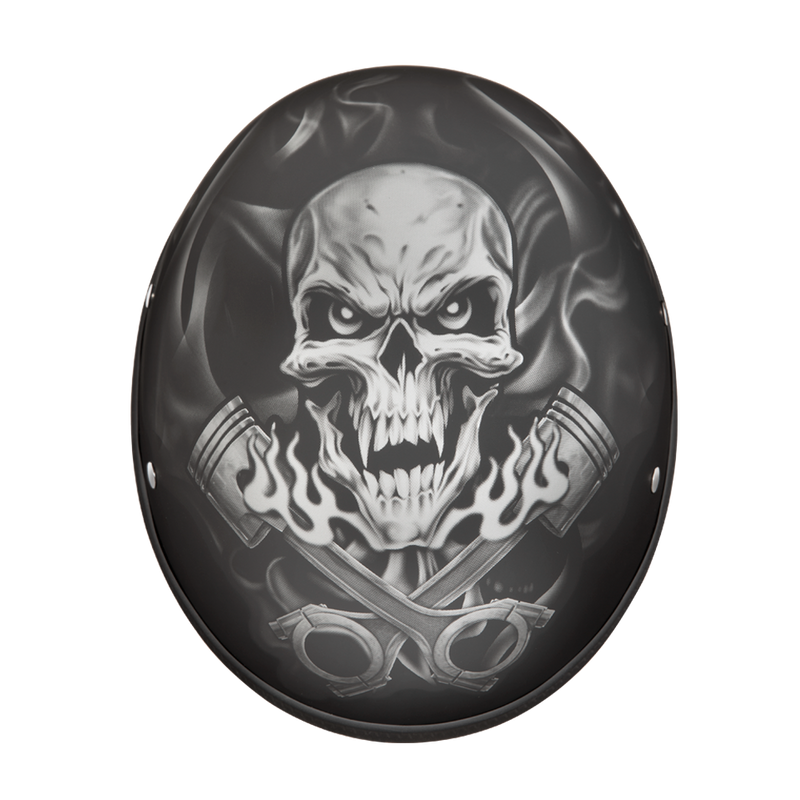DOT Approved Daytona Motorcycle Half Face Helmet - Skull Cap Graphics for Men & Women, Scooters, ATVs, UTVs & Choppers - W/  Pistons Skull