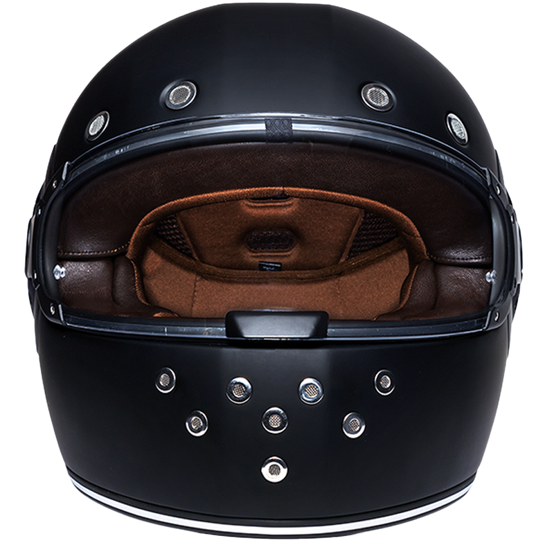 DOT Daytona Retro Full Face Motorcycle Helmet: Vintage Style for Men, Women, & Youth - Dull Black W/ Dull Black Accents